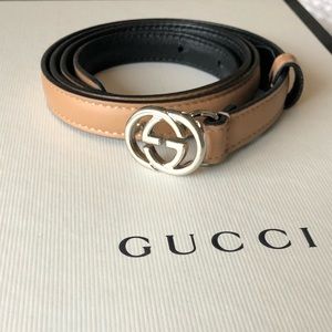 Tan Belt w/ Silver Classic Double G Hardware